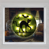 Lighted Cat Halloween Window Silhouette - 13.75" - Green - Clear Lights